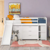 Bellemave® Twin Size Low Loft Bed with Cabinets, Shelves and Slide - Bellemave